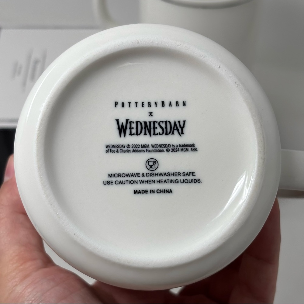 Pottery Barn Wednesday Addams Stoneware Decal Mugs NEW IN BOX Halloween - Picture 10 of 13